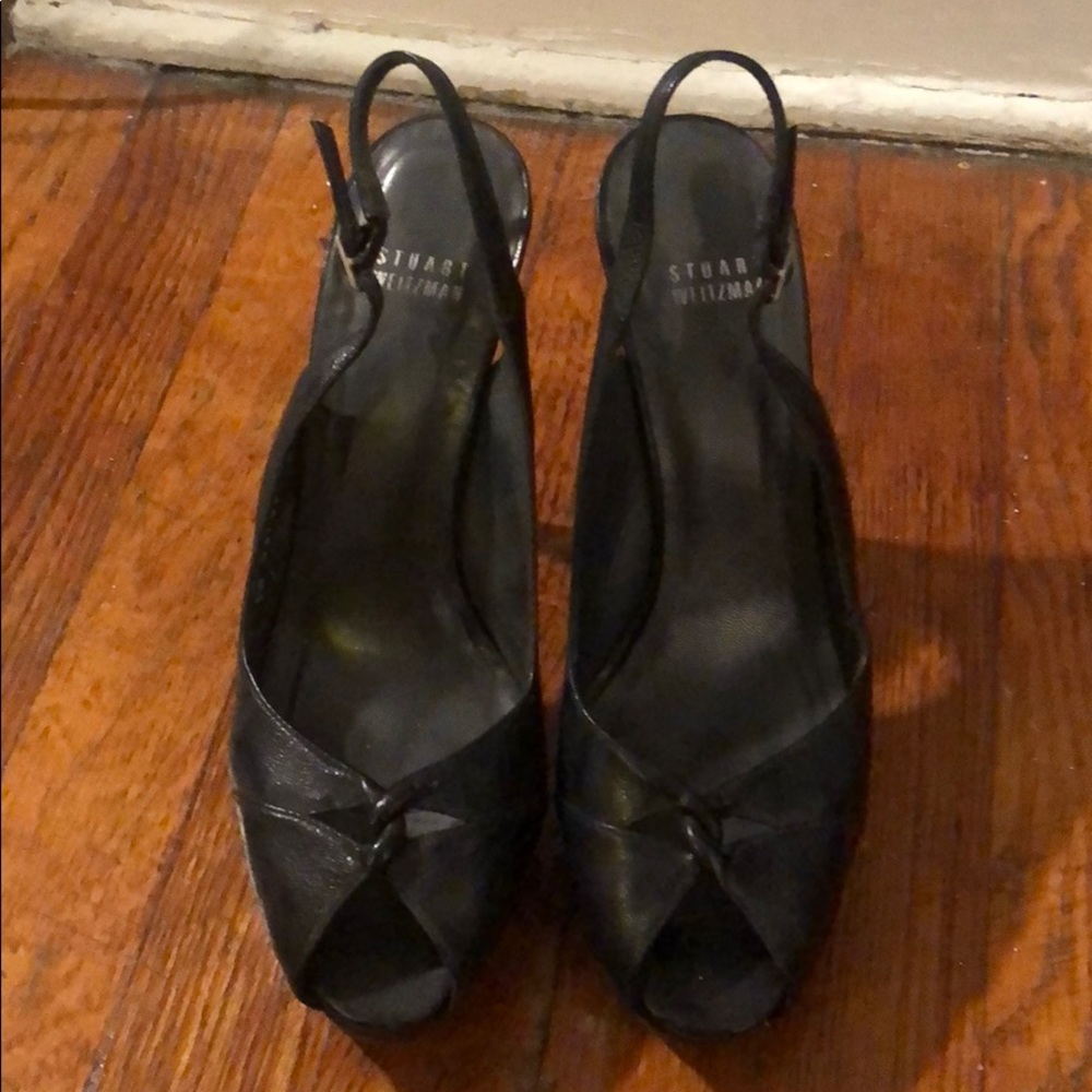 Stuart Weitzman Black Leather Platform Slingbacks